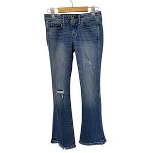 American Eagle Flare Jeans Pocket Flaps Women's Sz 2 (28x30) Stretch Distressed